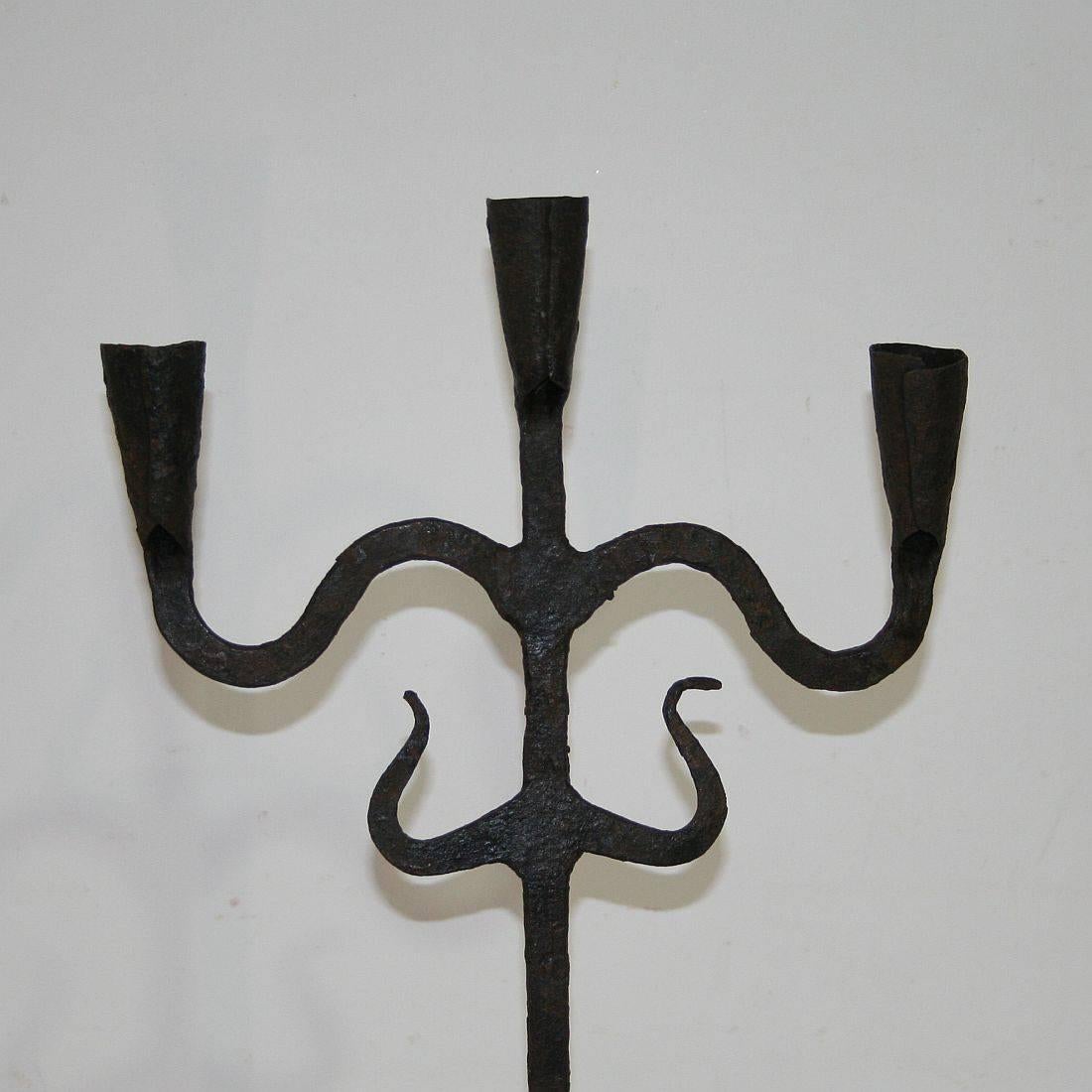 Pair of 18th Century Hand-Forged Iron Candleholders 7