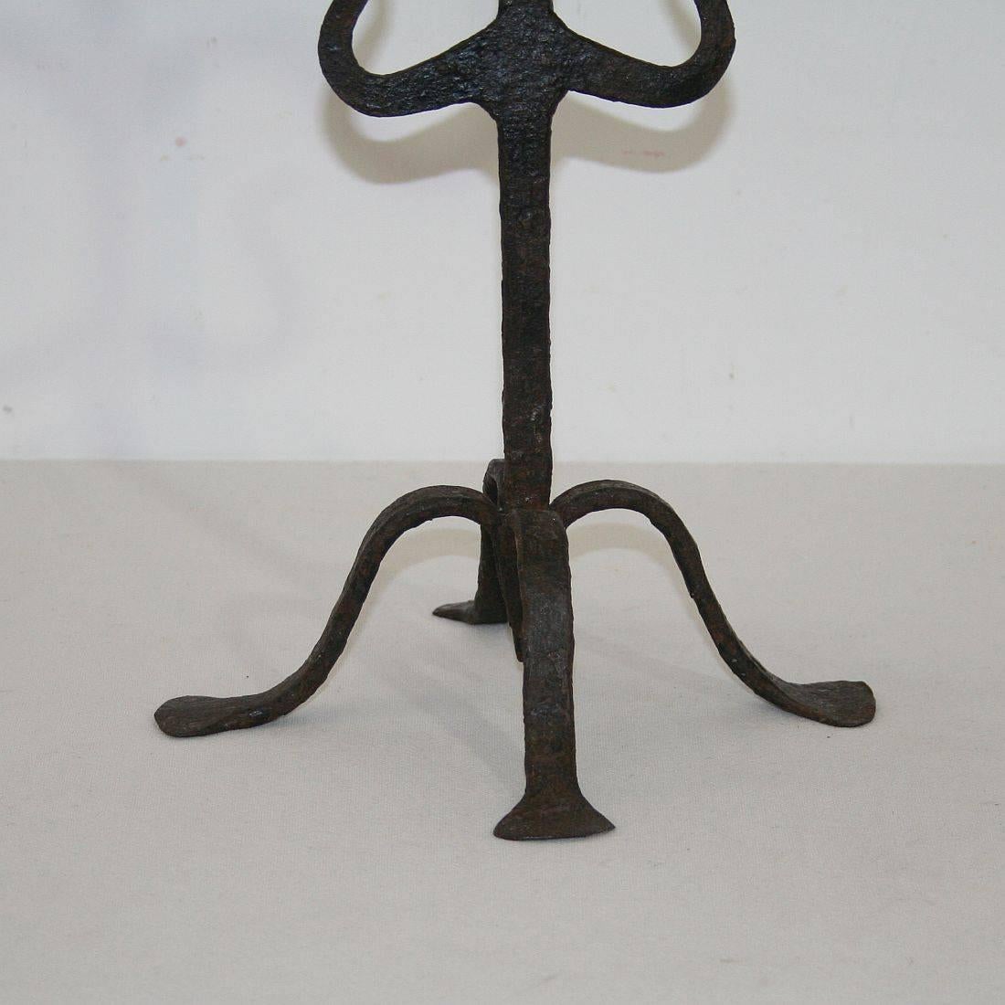 Pair of 18th Century Hand-Forged Iron Candleholders 8