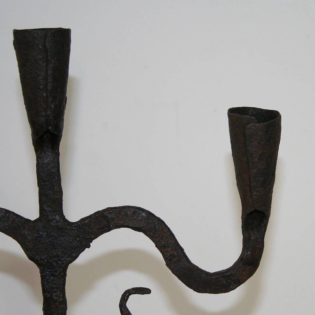Pair of 18th Century Hand-Forged Iron Candleholders 10