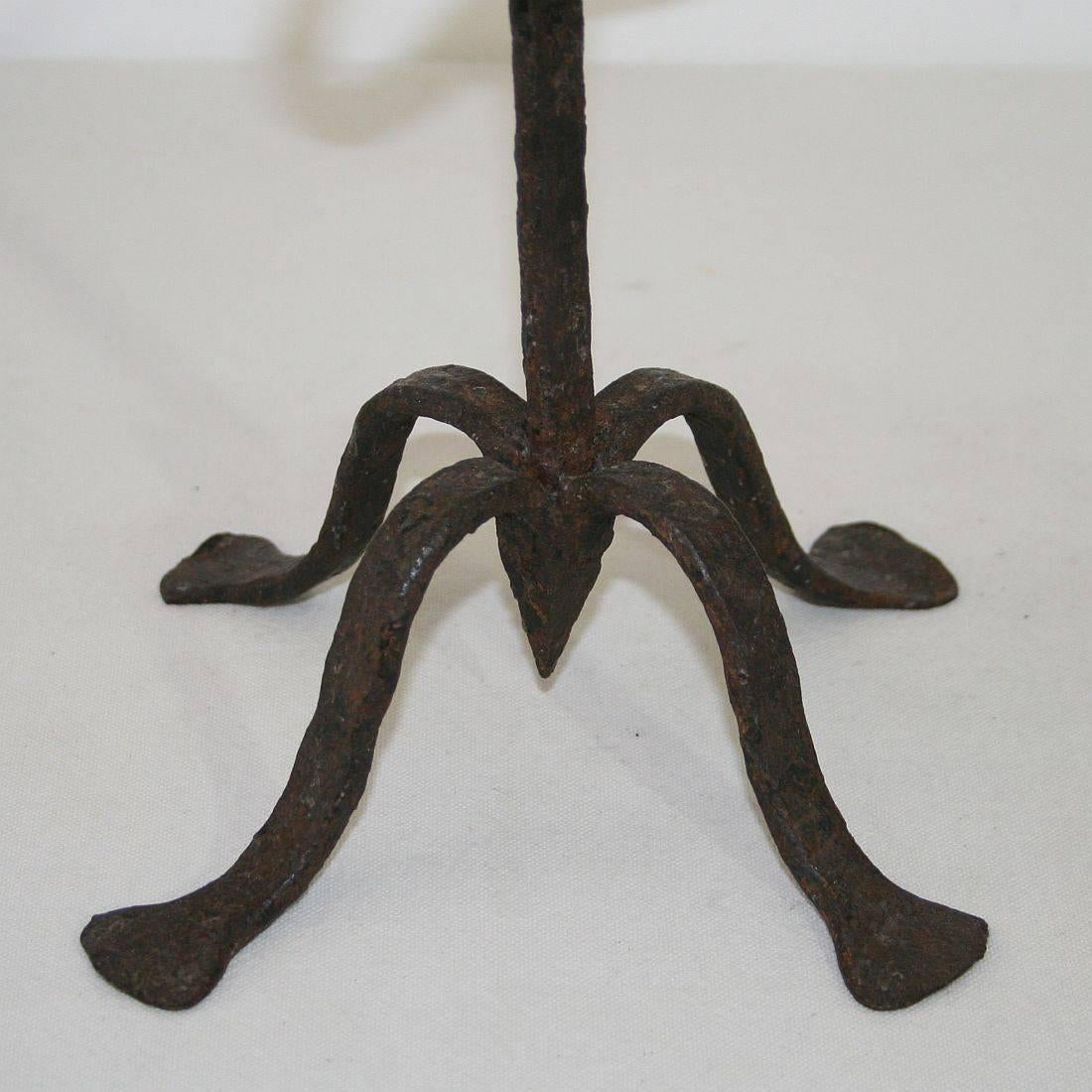 Pair of 18th Century Hand-Forged Iron Candleholders 13