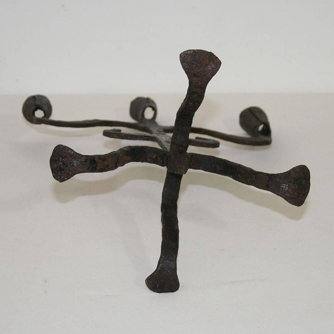 Pair of 18th Century Hand-Forged Iron Candleholders 14