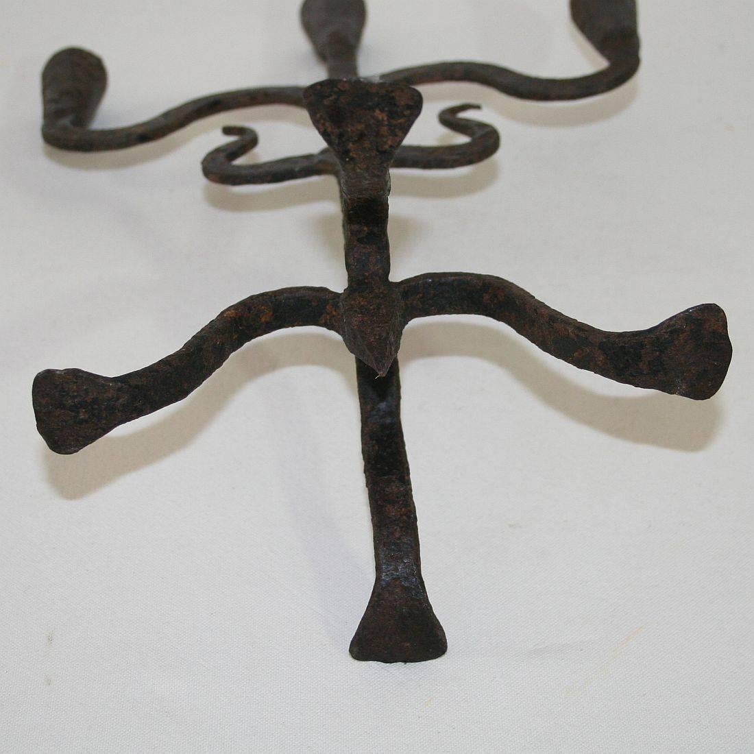 Pair of 18th Century Hand-Forged Iron Candleholders 3