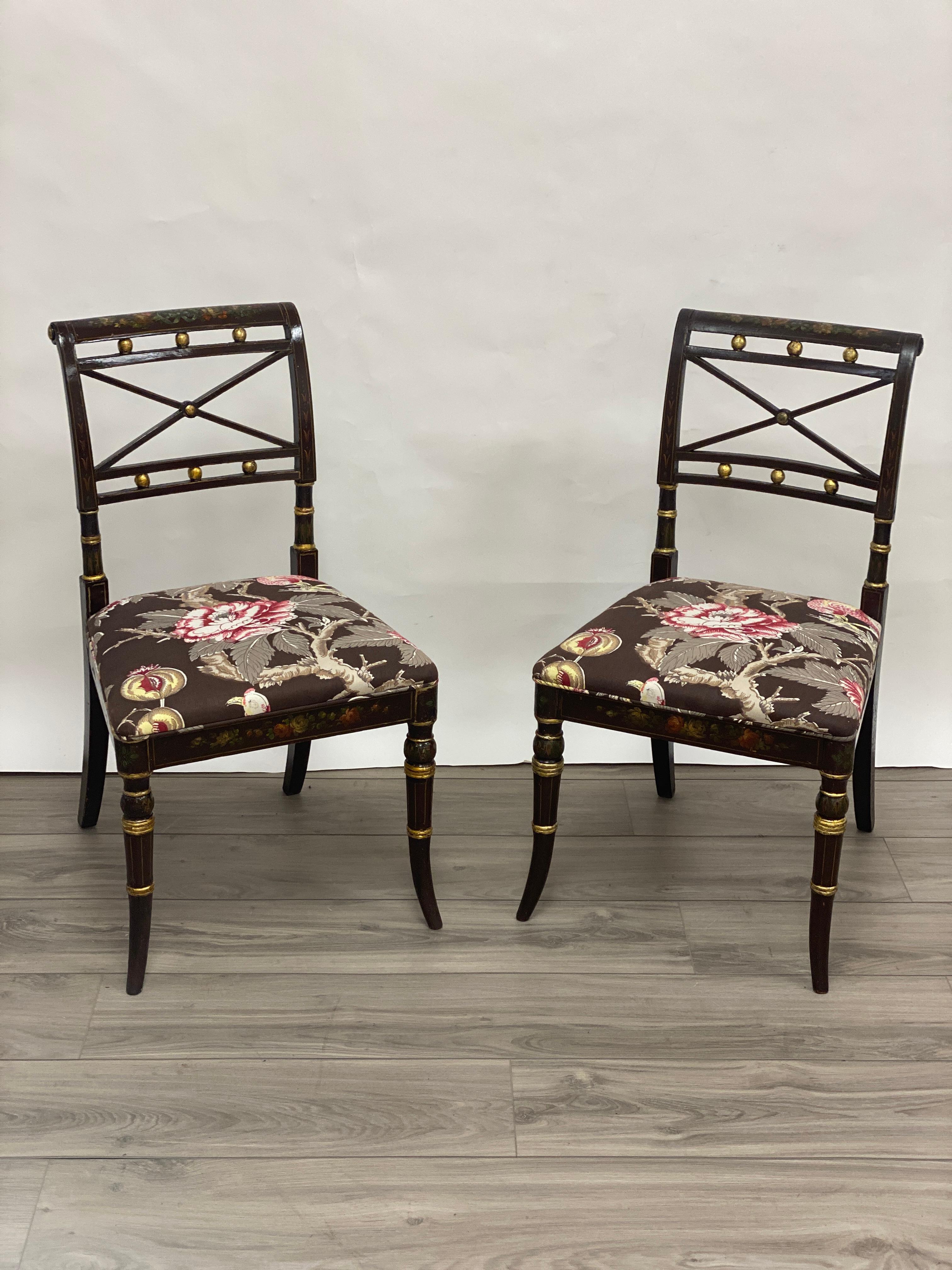 Pair of 18th Century Hand-painted Adams Style Side Chairs  7