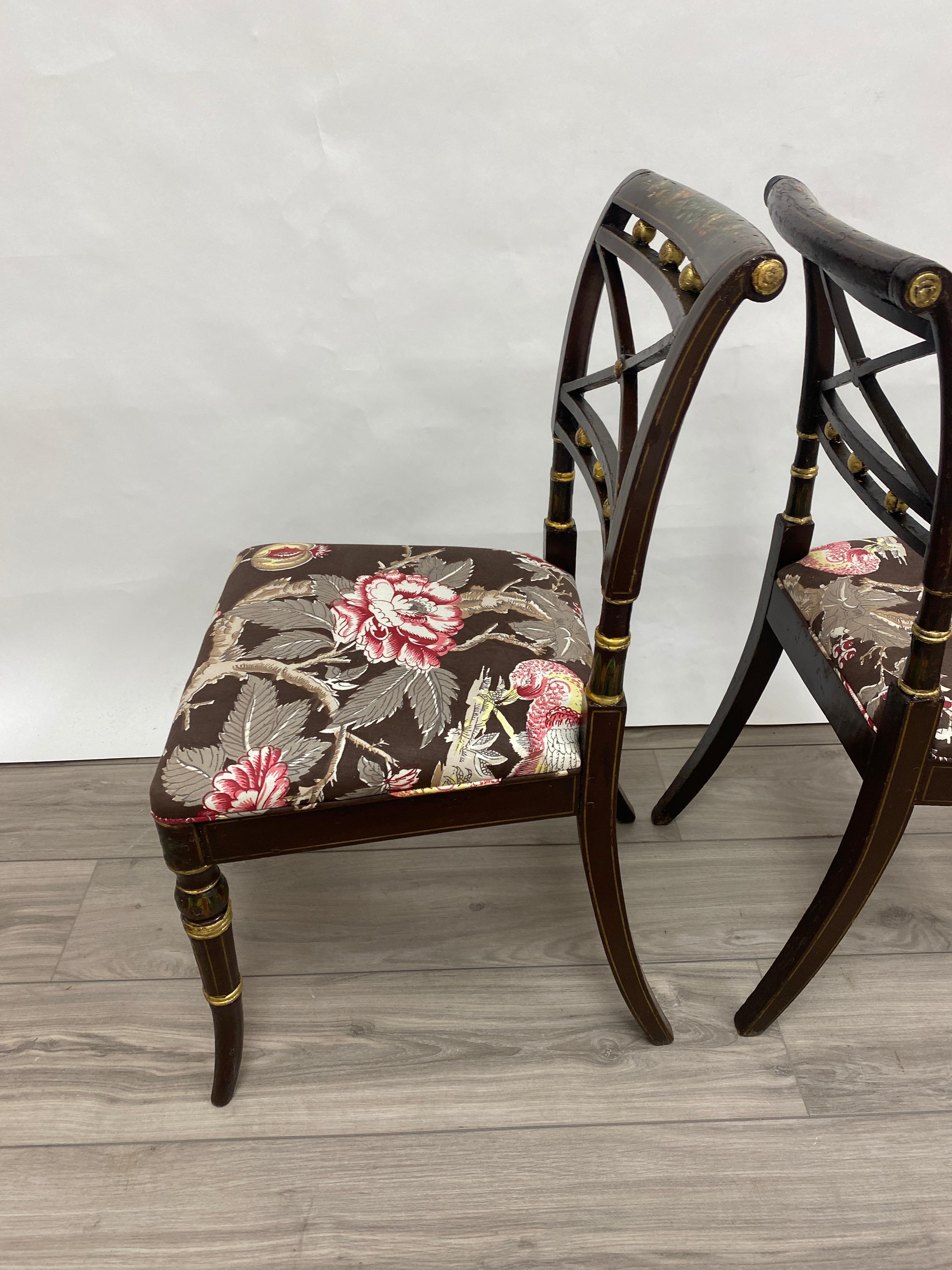 Fruitwood Pair of 18th Century Hand-painted Adams Style Side Chairs 