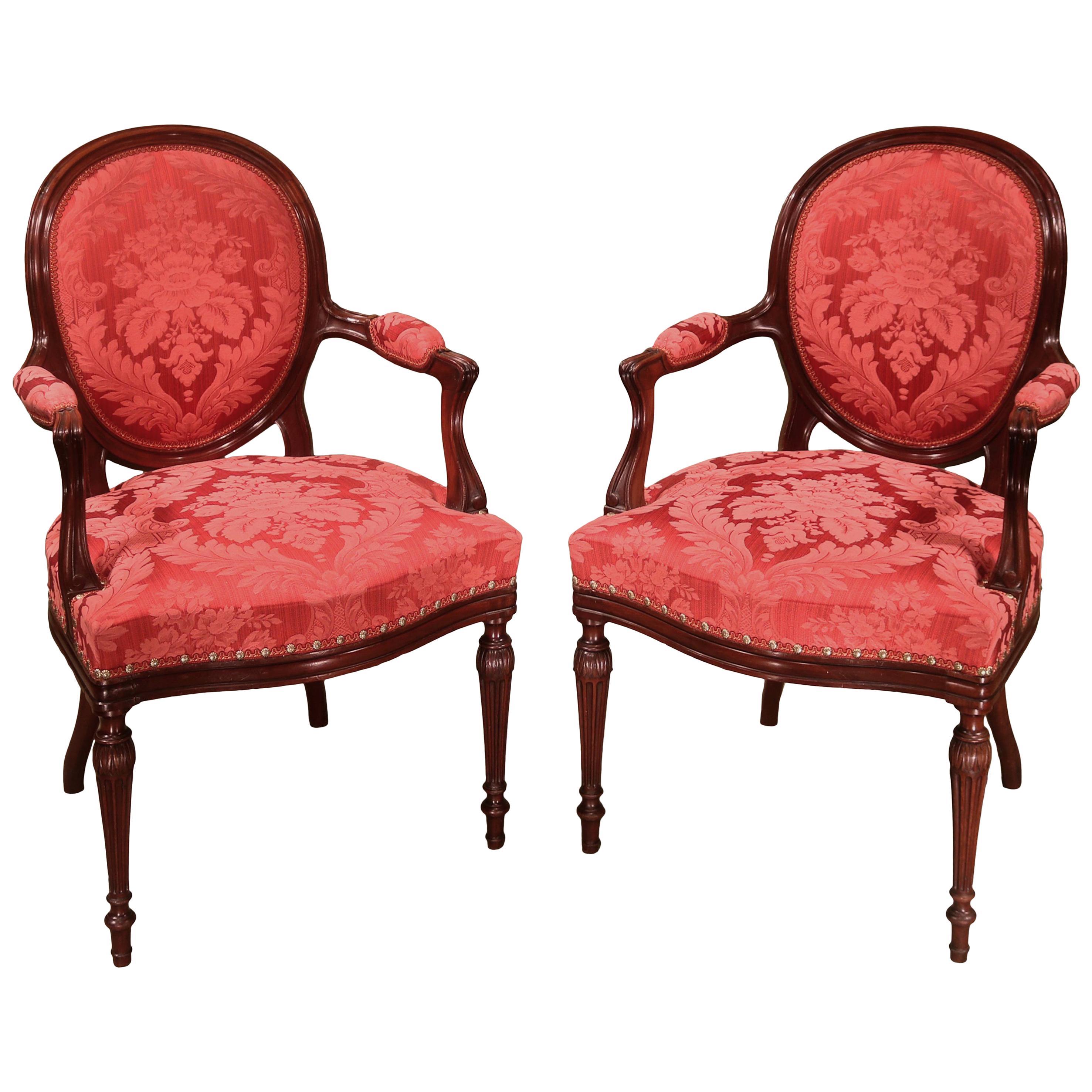 Pair of 18th Century Hepplewhite Period Mahogany Armchairs