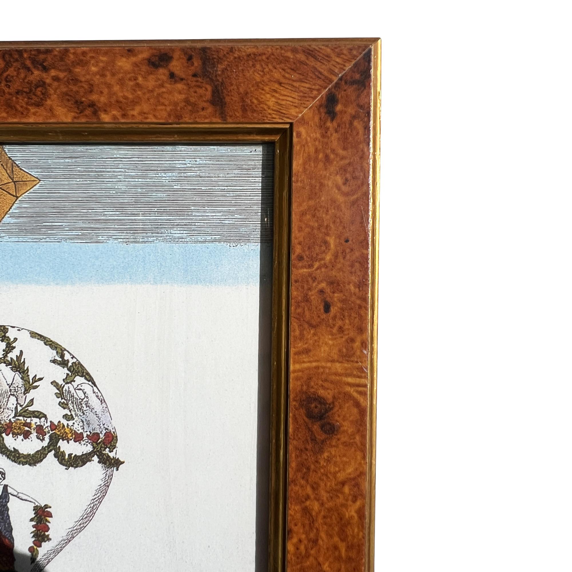 Pair of 18th-Century Hot Air Balloon Lithograph in Burlwood Frames For Sale 3