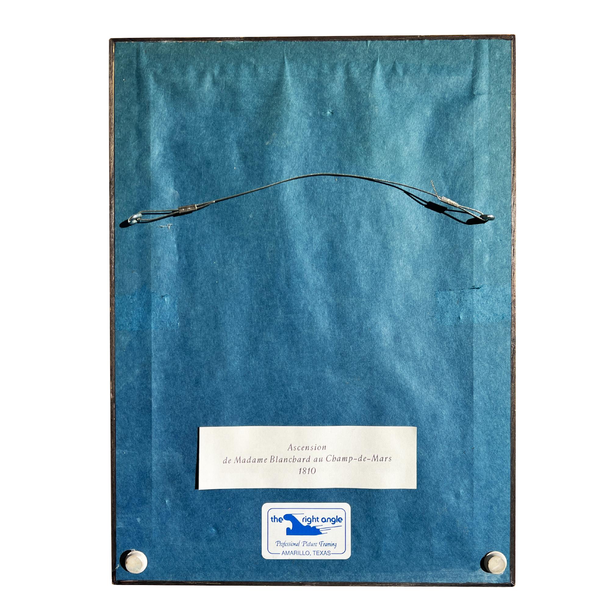 Pair of 18th-Century Hot Air Balloon Lithograph in Burlwood Frames For Sale 7