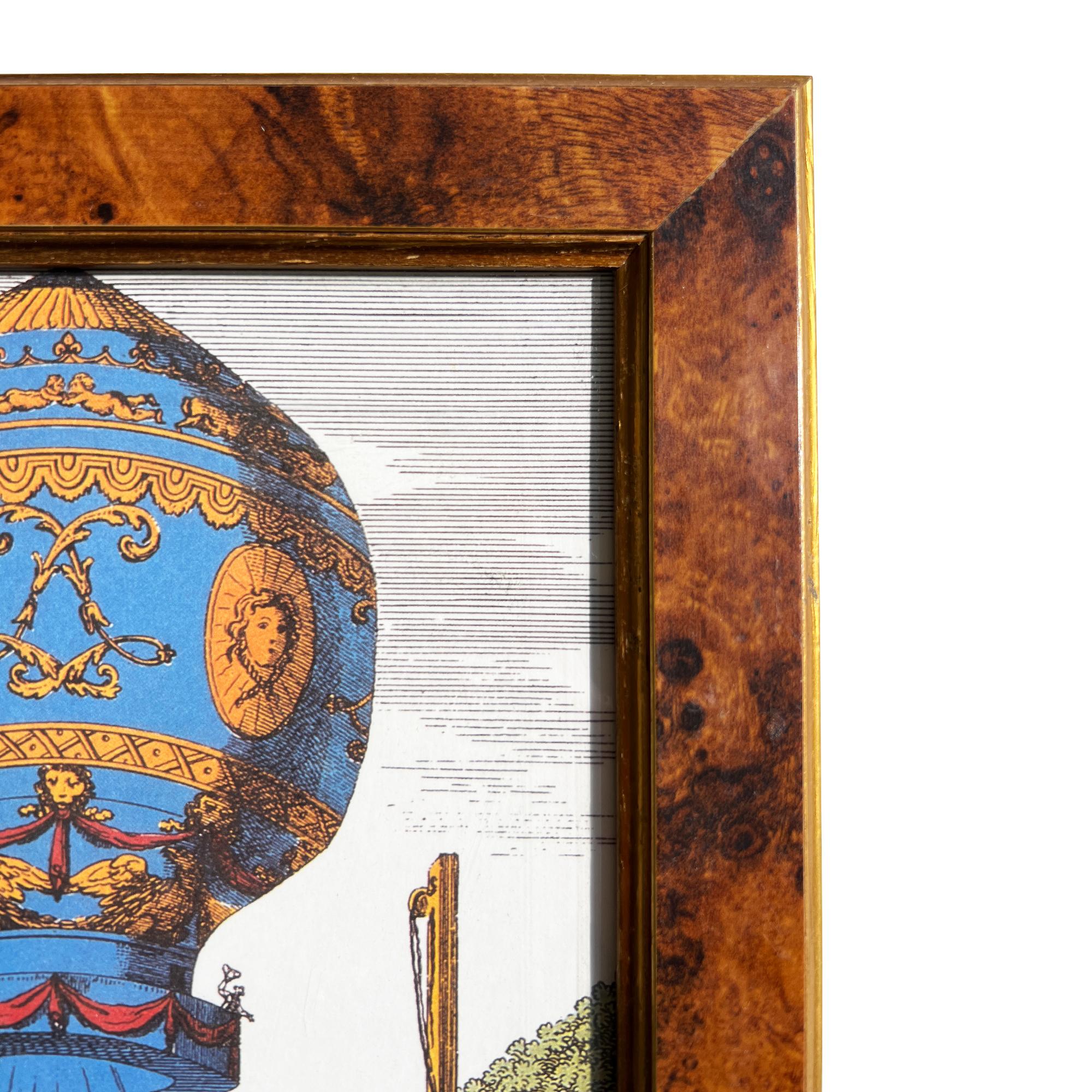 20th Century Pair of 18th-Century Hot Air Balloon Lithograph in Burlwood Frames For Sale