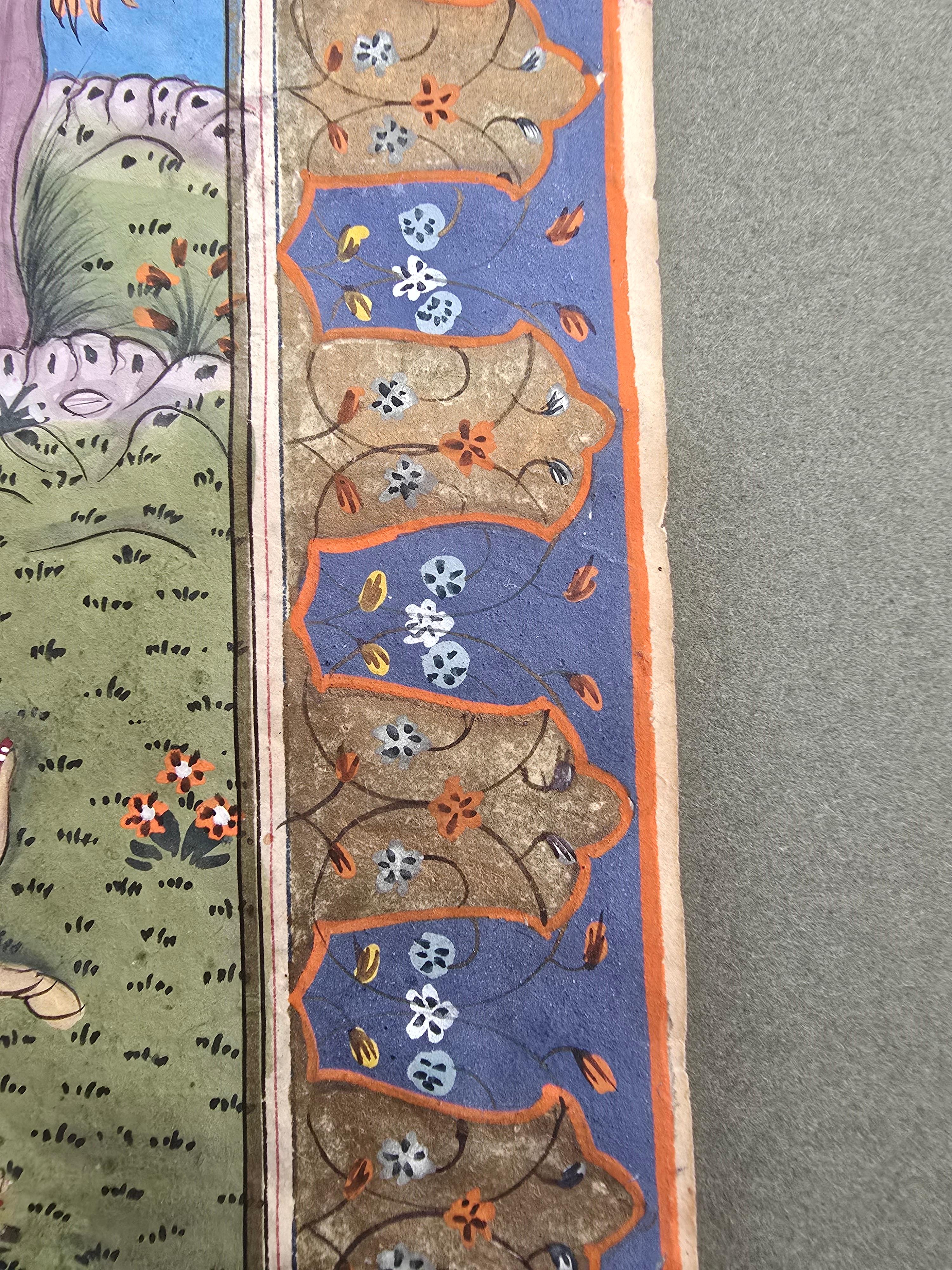 Pair of 18th-Century Illuminated Mughal or Persian Leaves Featuring a Royal Hunt For Sale 2
