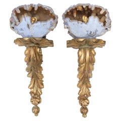 Antique Pair of 18th Century Irish Georgian Wall Brackets with Agate Coral and Pearls