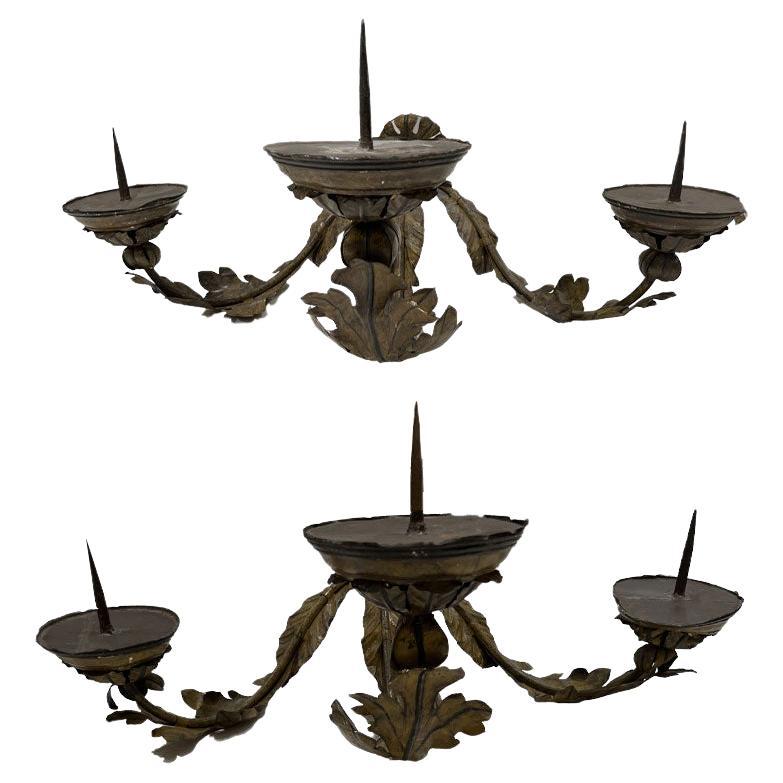 Pair of 18th Century Italian 3 Arm Sconces (2 pair available)