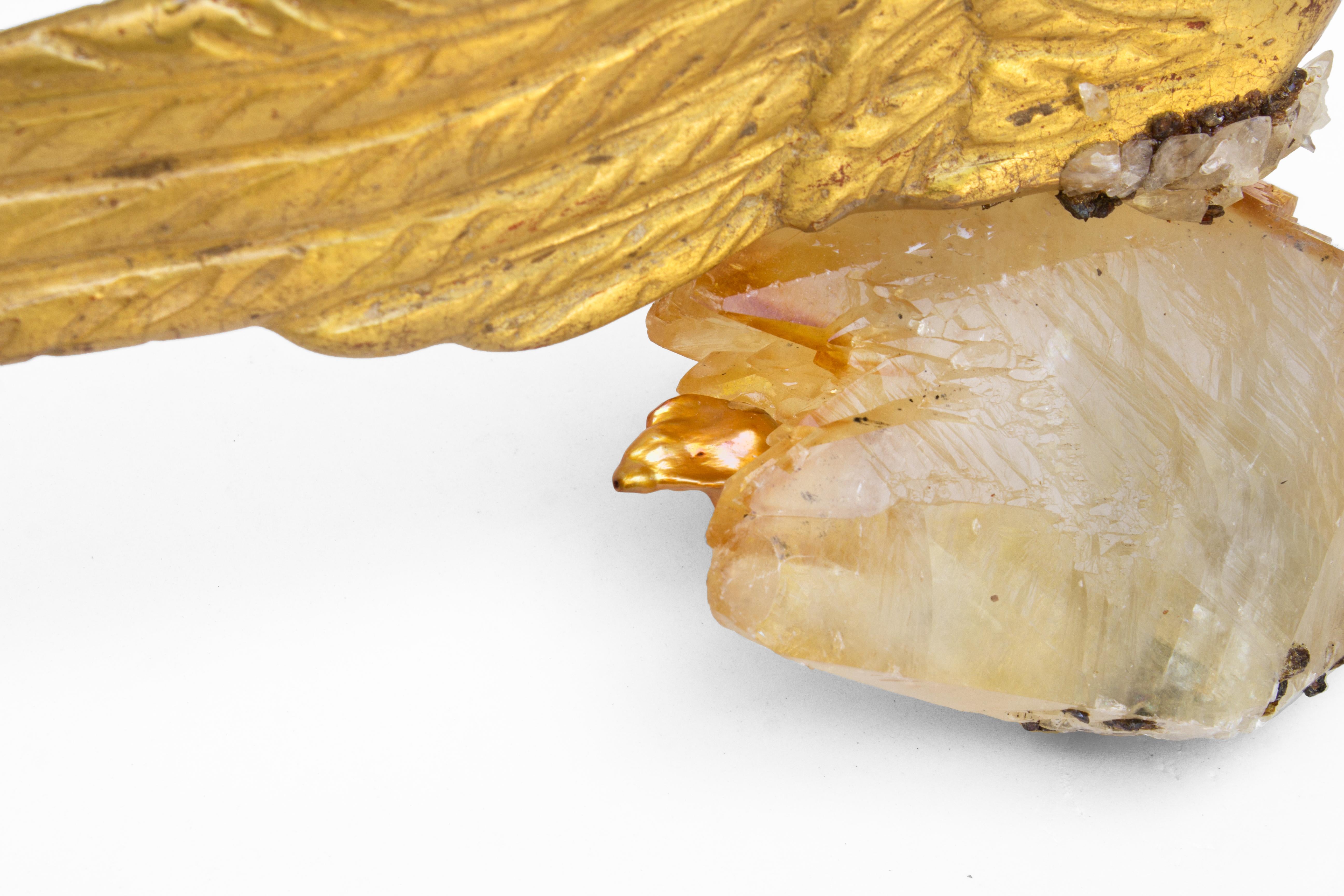 Hand-Carved Pair of 18th Century Italian Angel Wings on Calcite Crystals with Sphalerite