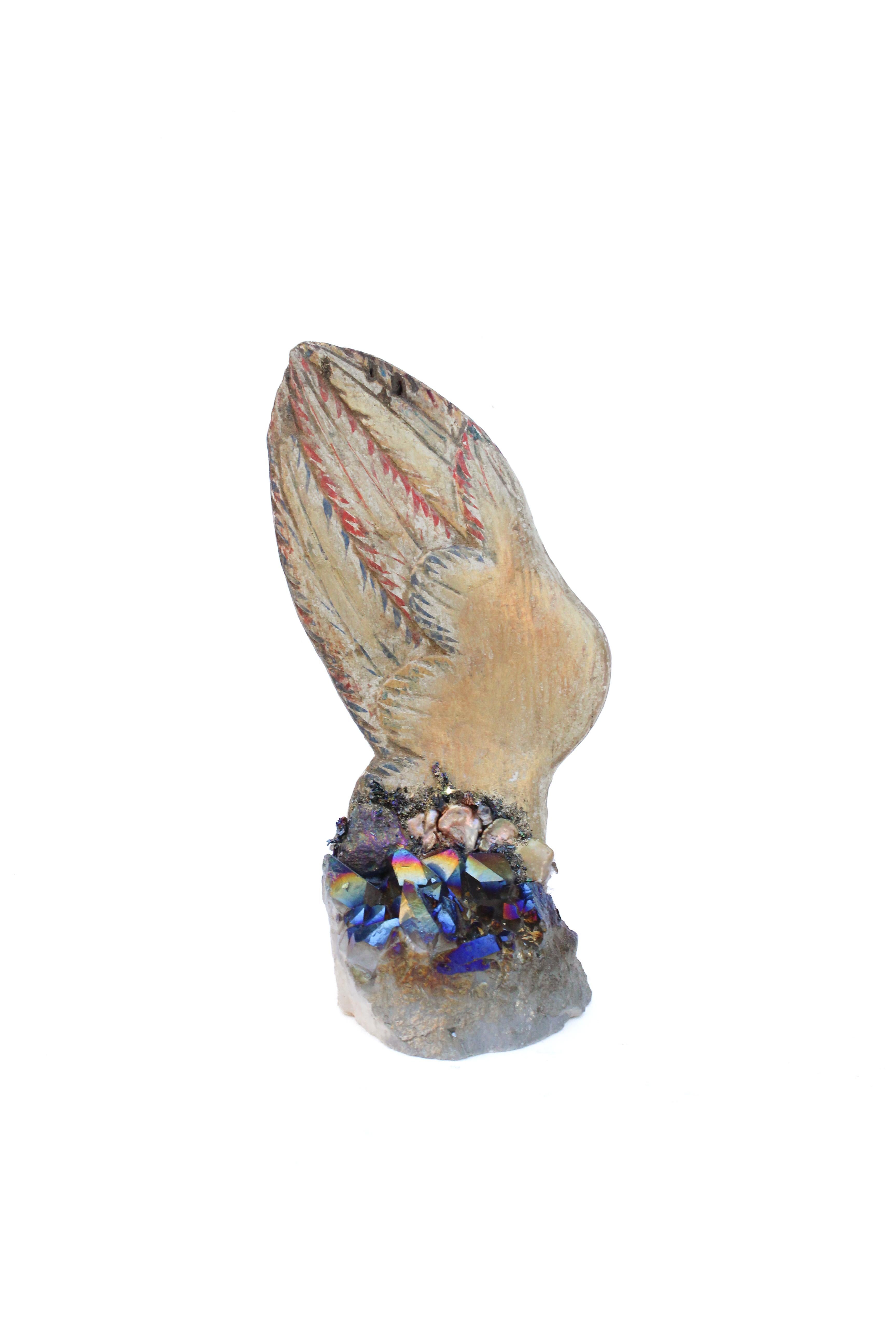 Rococo Pair of 18th Century Italian Angel Wings on Iridescent Titanium Quartz Crystals For Sale