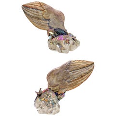 Pair of 18th Century Italian Angel Wings on Titanium Quartz with Kyanite