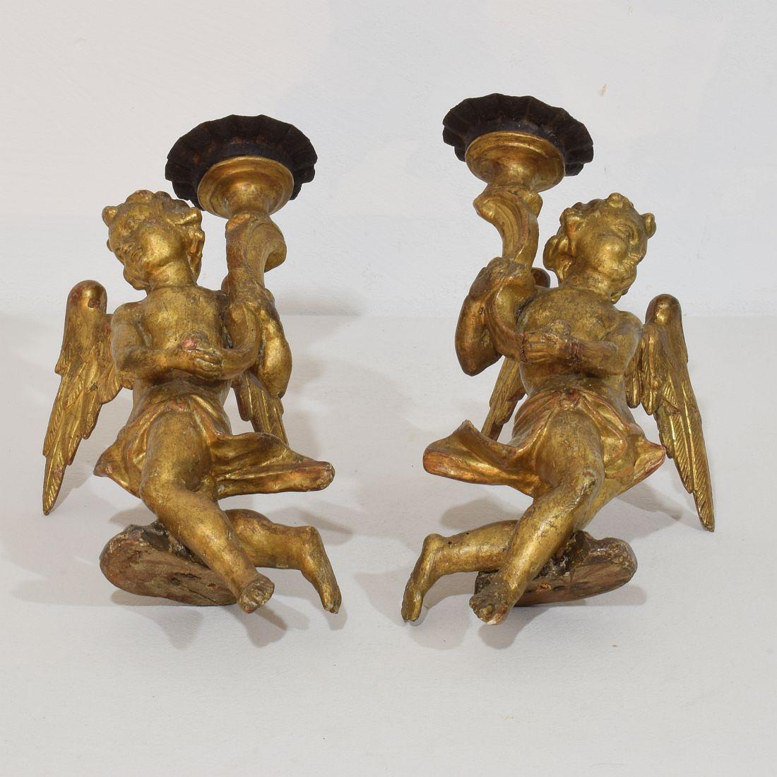 Pair of 18th Century Italian Baroque Angels with Candleholders 13