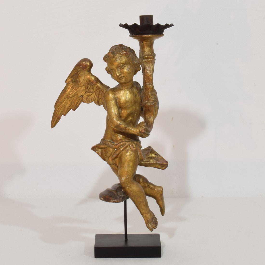 18th Century and Earlier Pair of 18th Century Italian Baroque Angels with Candleholders