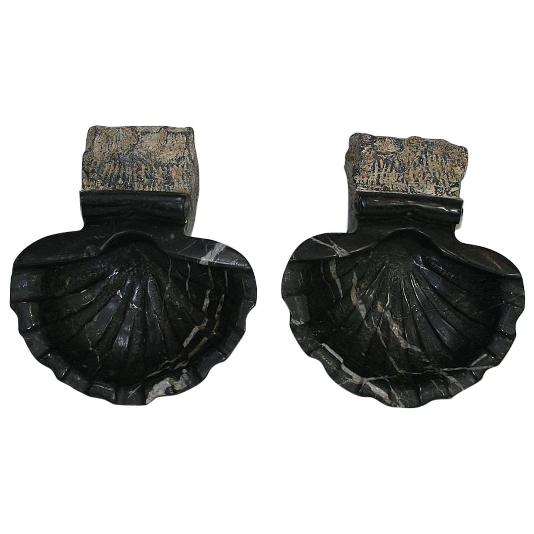 Pair of 18th Century Italian Baroque Black Marble Holy Water Fonts or Stoups