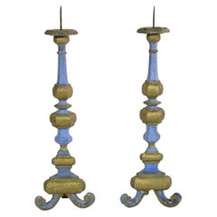 Pair of 18th Century Italian Baroque Carved Wooden Candleholders