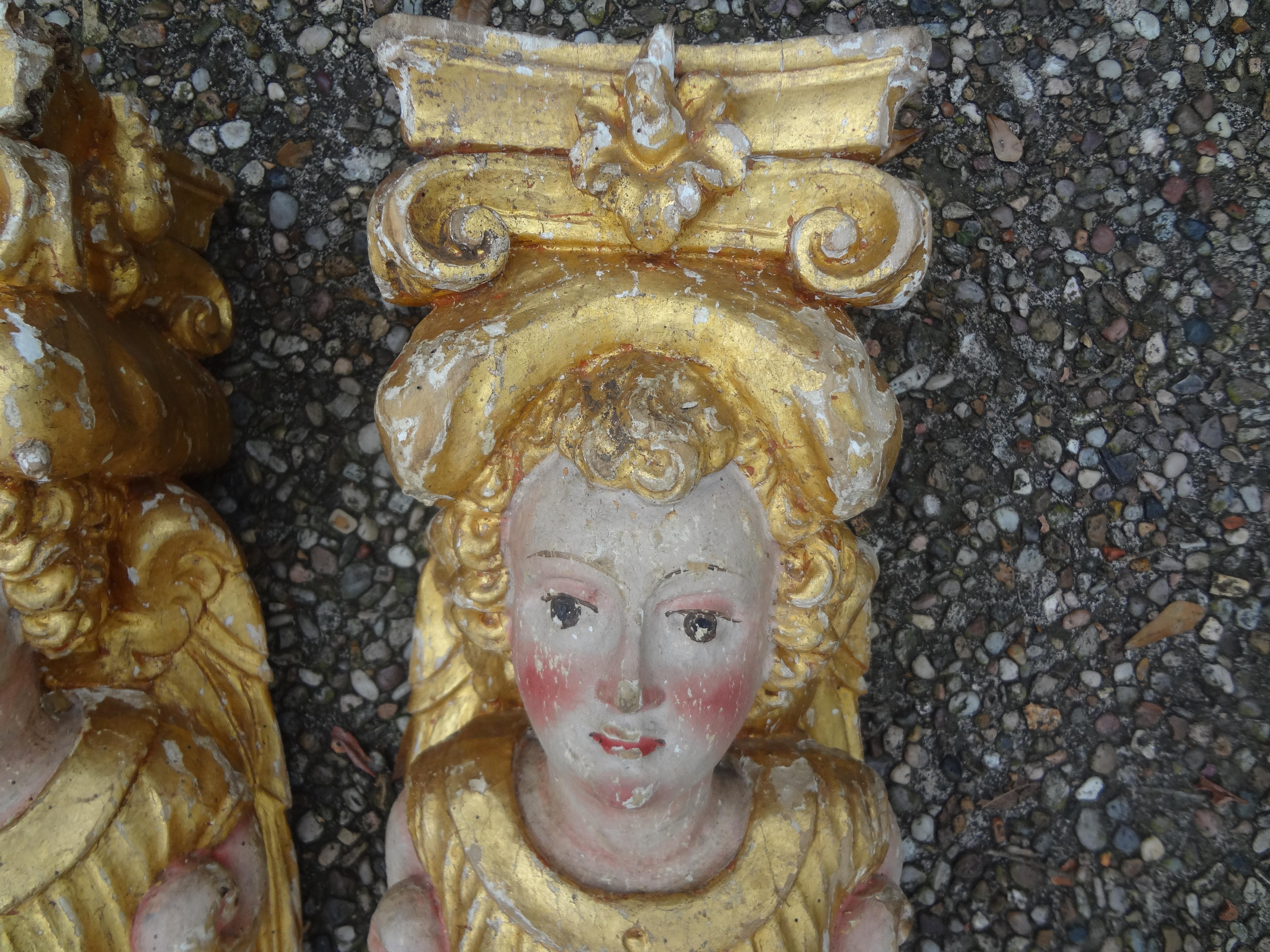 Pair of 18th Century Italian Baroque Caryatid Pilasters In Good Condition In Houston, TX