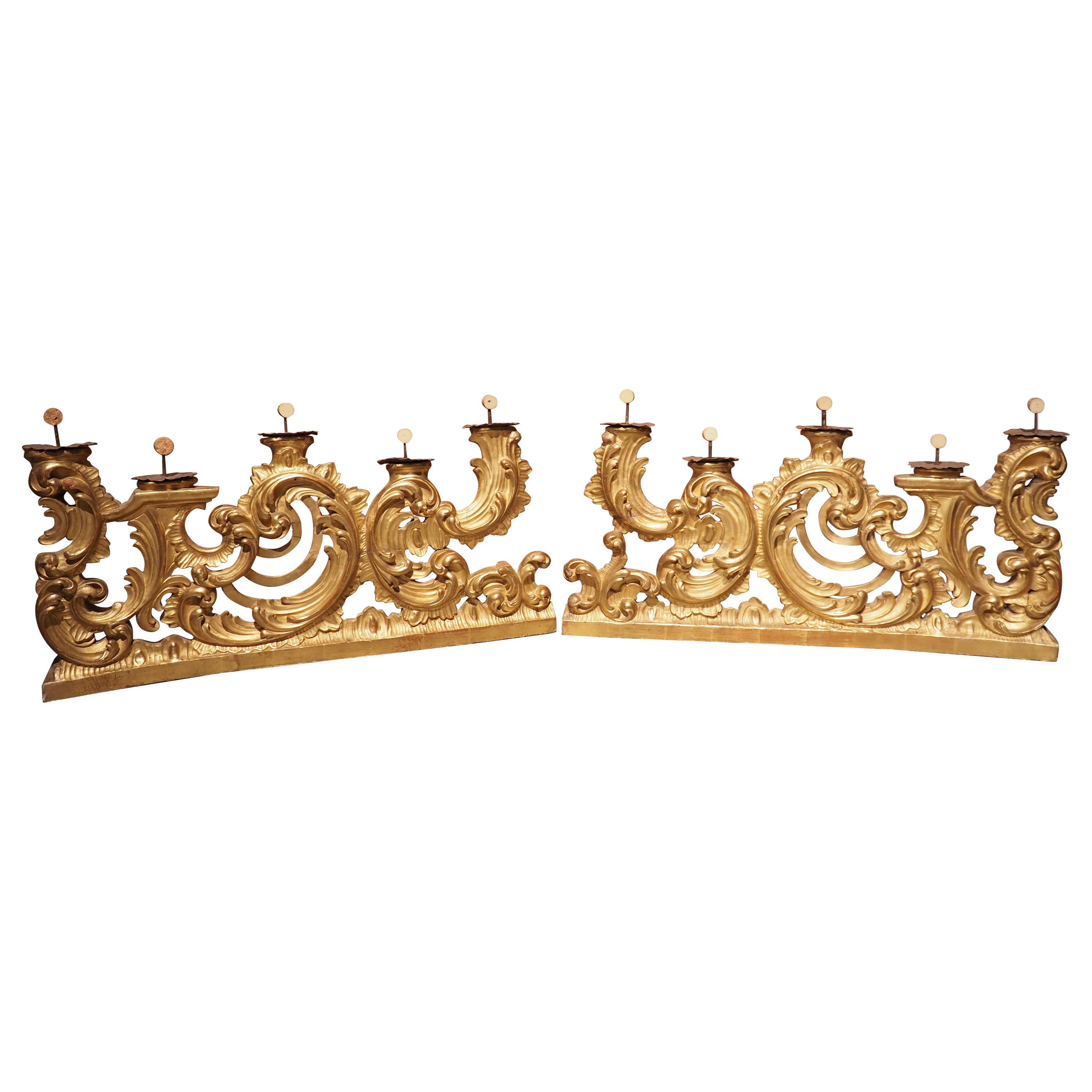 Pair of 18th Century Italian Baroque Giltwood Candleholders