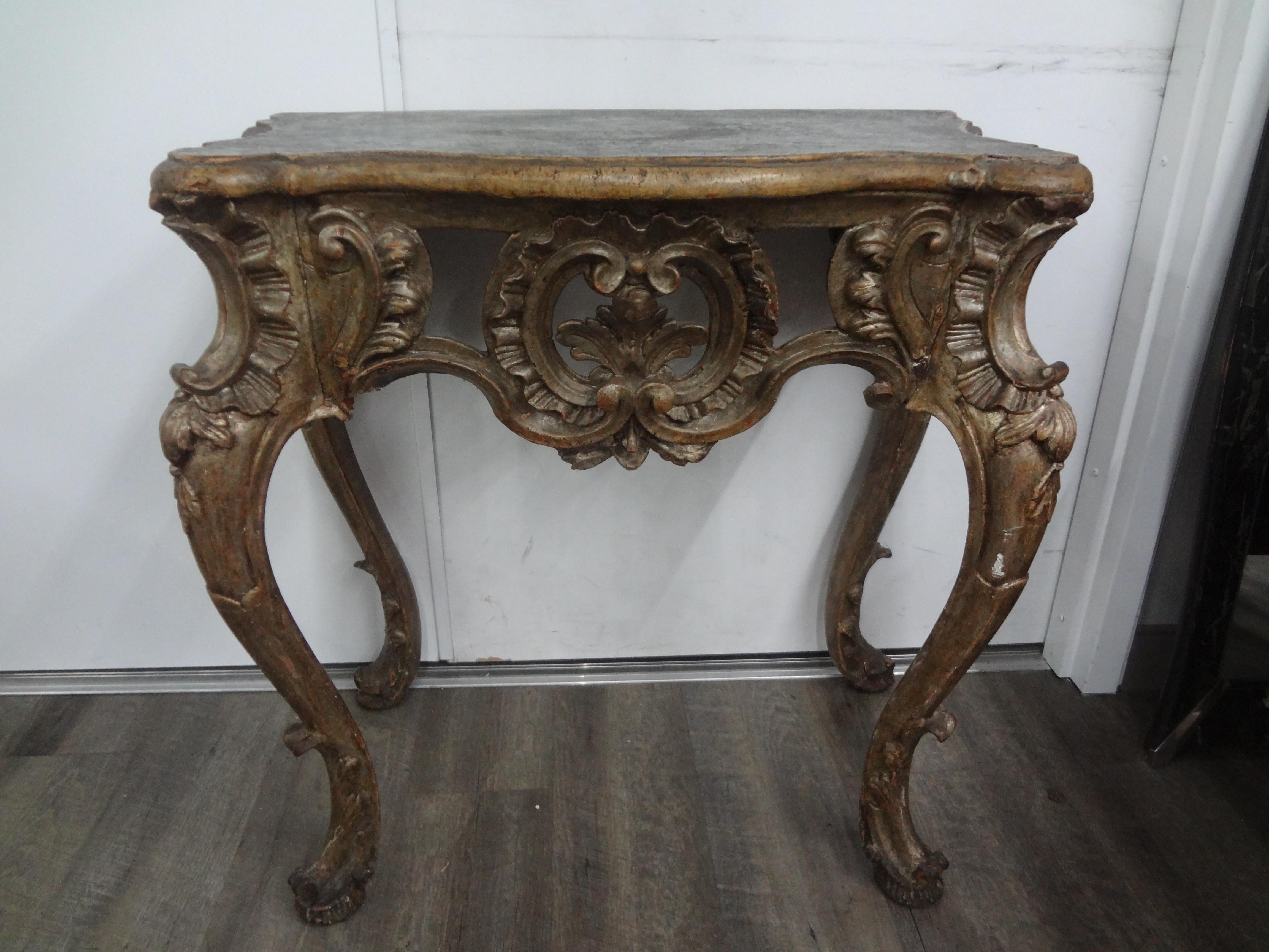 Pair Of 18th Century Italian Baroque Giltwood Console Tables.
Our stunning Italian Baroque gilt wood console tables are free standing and come from the Tuscany region.
Gorgeous!