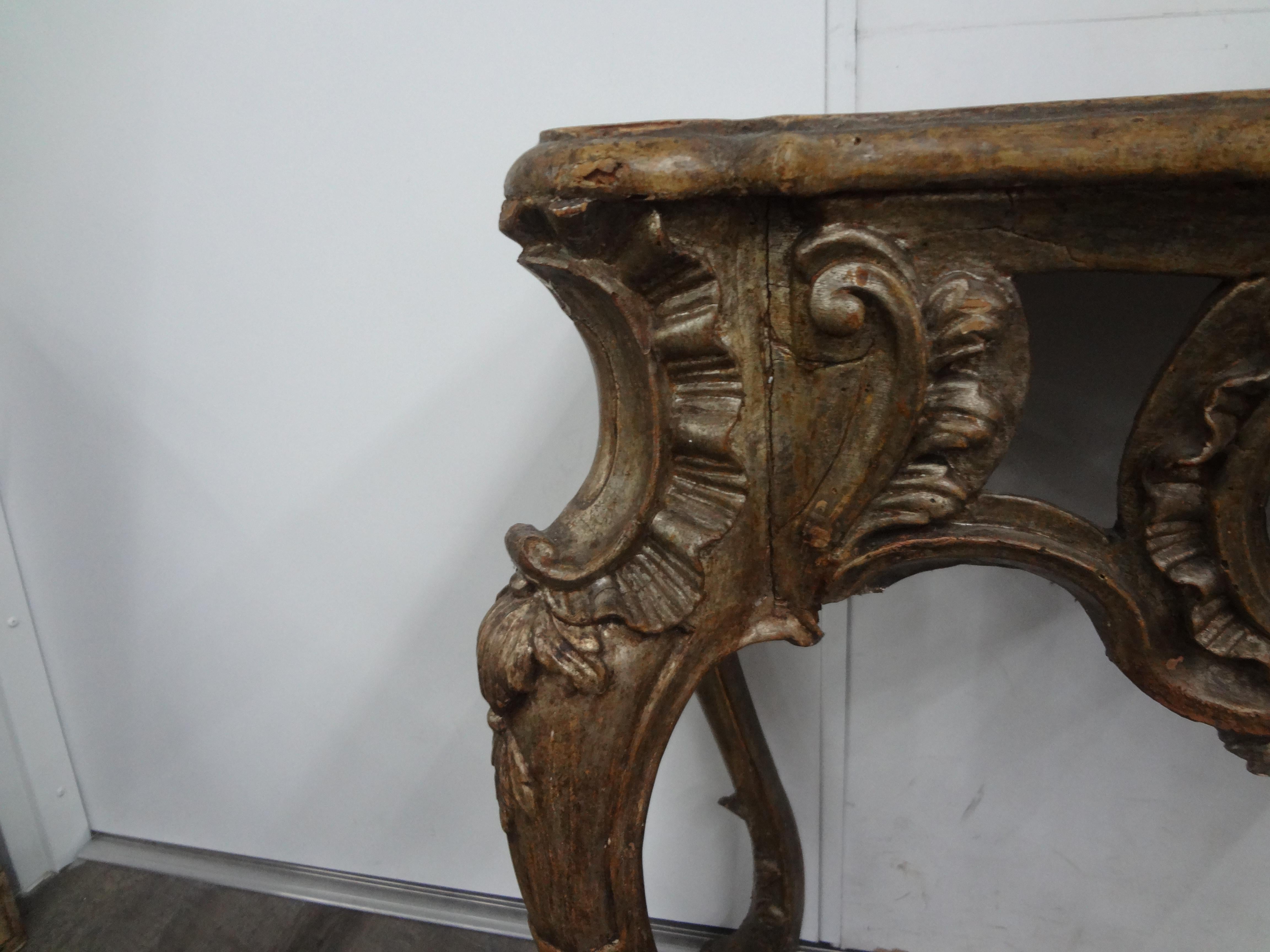 18th Century and Earlier Pair Of 18th Century Italian Baroque Giltwood Console Tables For Sale