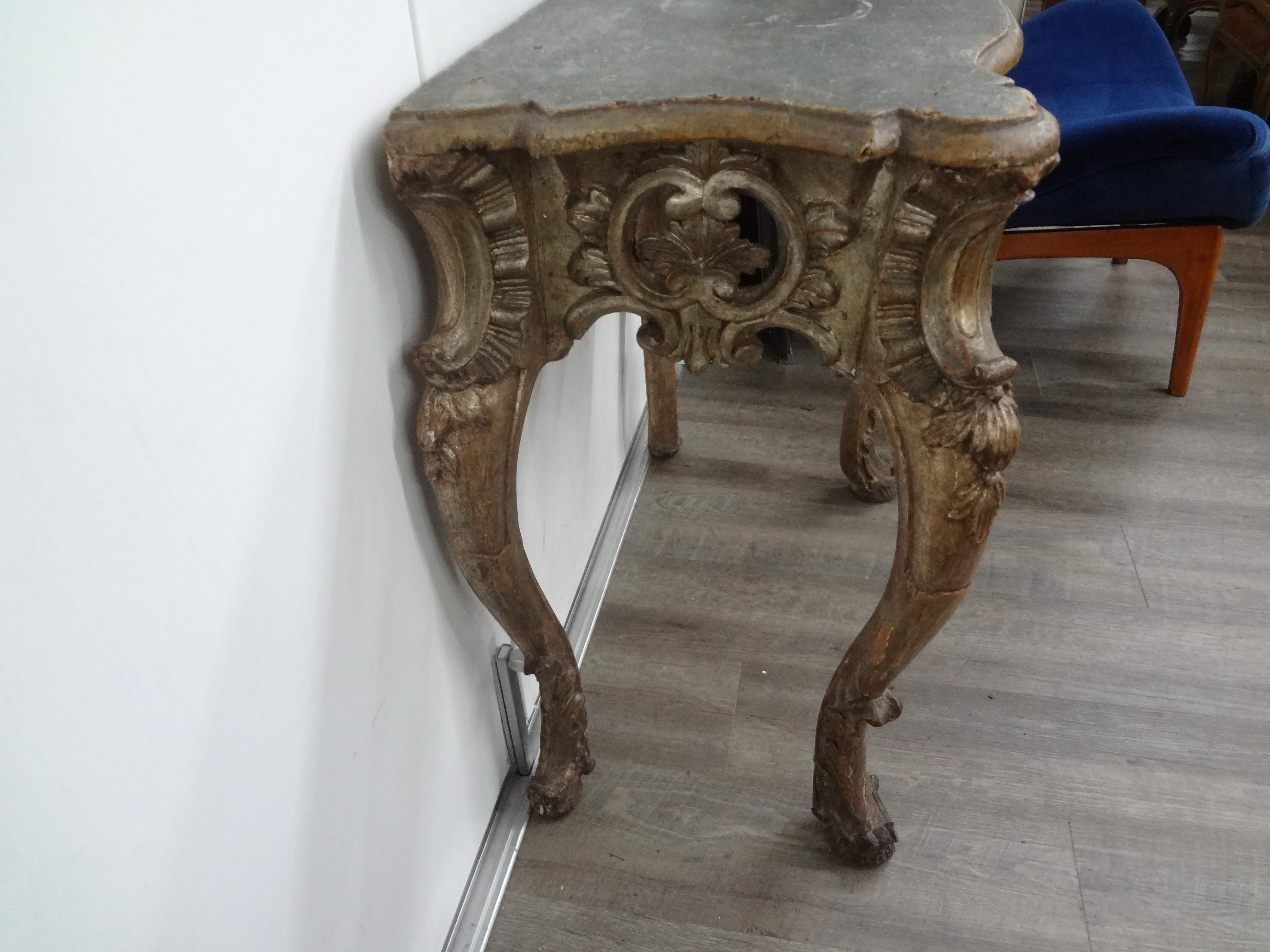Pair Of 18th Century Italian Baroque Giltwood Console Tables For Sale 3