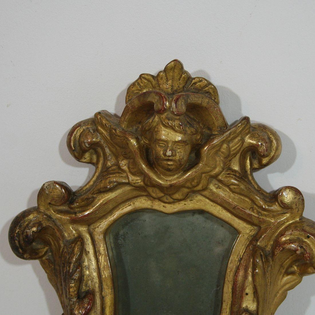 Pair of 18th Century, Italian Baroque Giltwood Mirrors In Good Condition In Buisson, FR