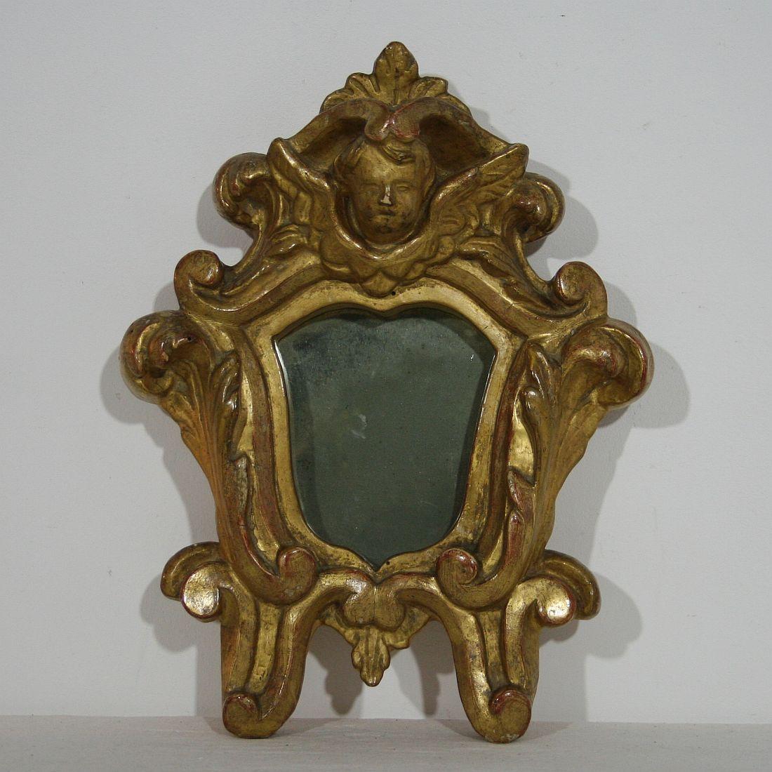 Wood Pair of 18th Century, Italian Baroque Giltwood Mirrors