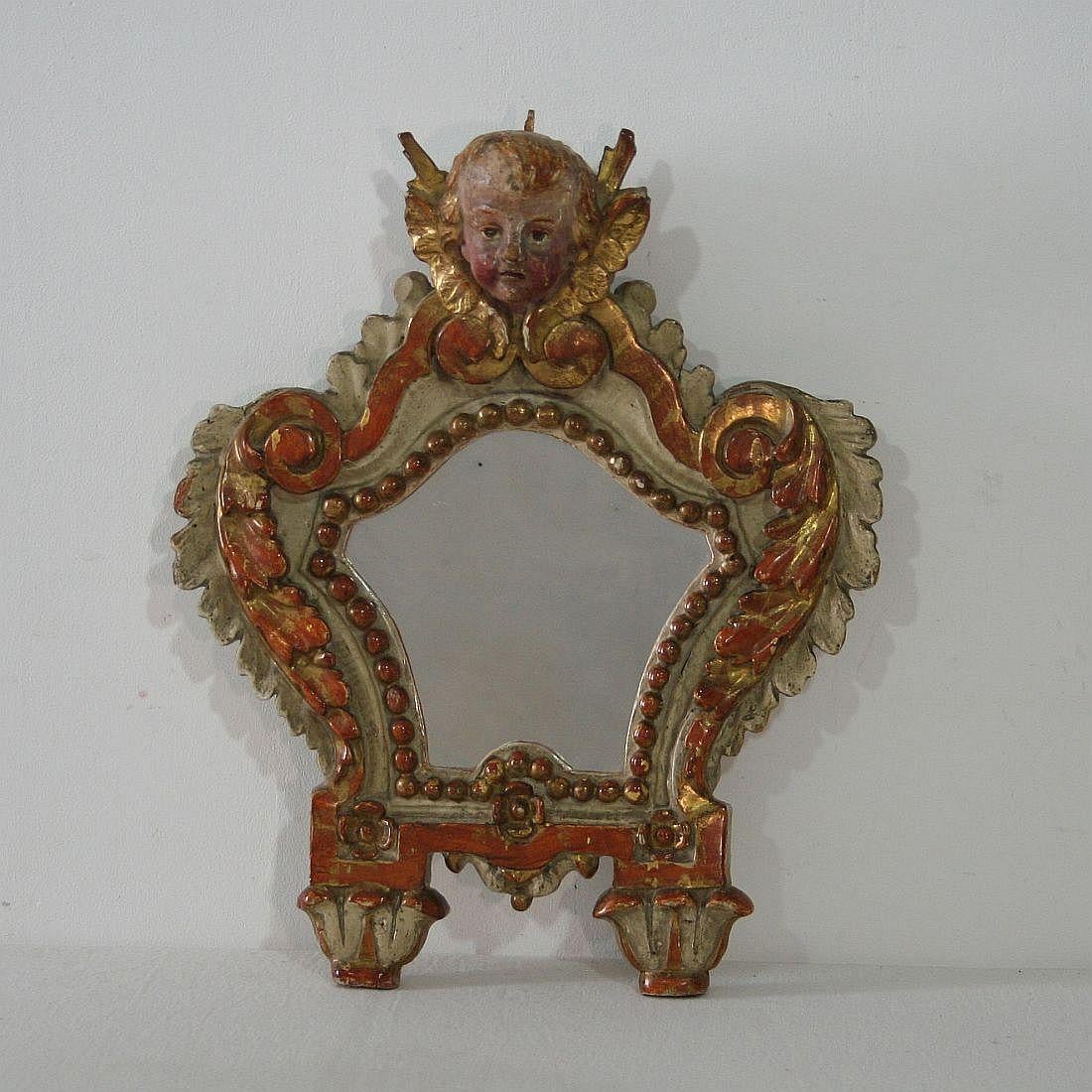 Painted Pair of 18th Century, Italian Baroque Mirrors with Angel Heads