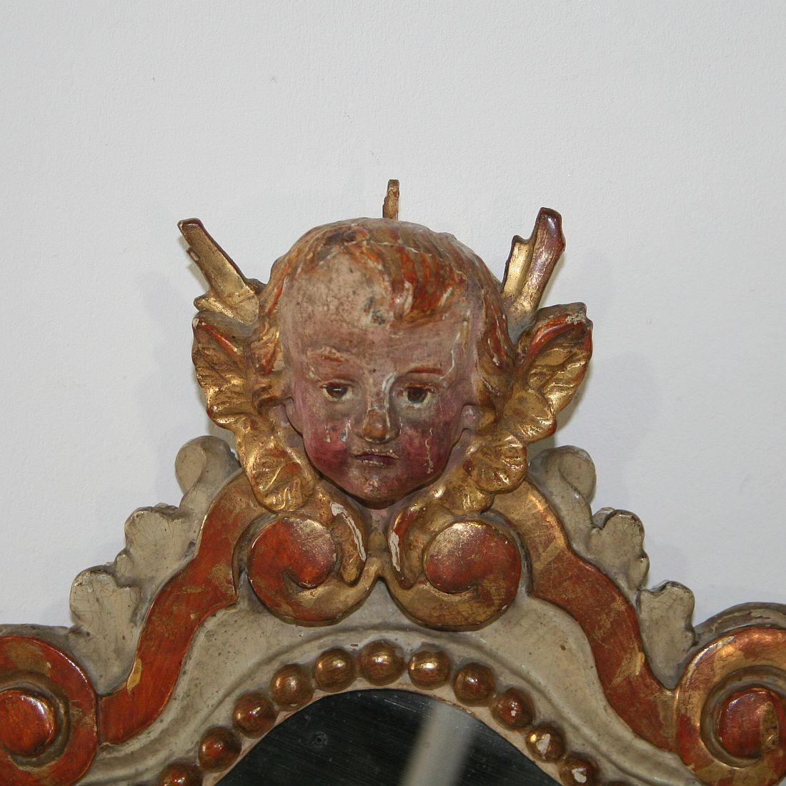 Pair of 18th Century, Italian Baroque Mirrors with Angel Heads In Good Condition In Buisson, FR