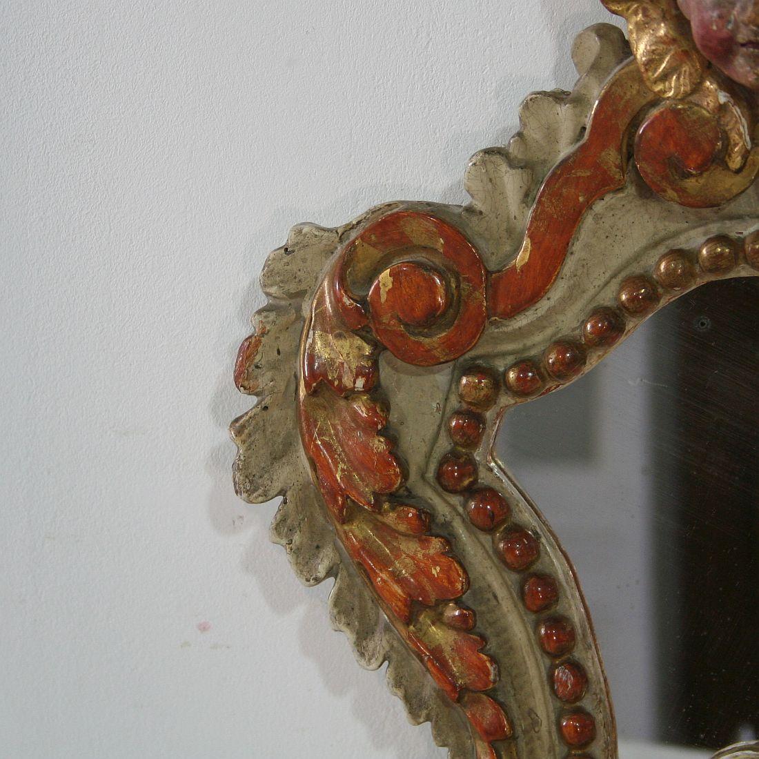18th Century and Earlier Pair of 18th Century, Italian Baroque Mirrors with Angel Heads