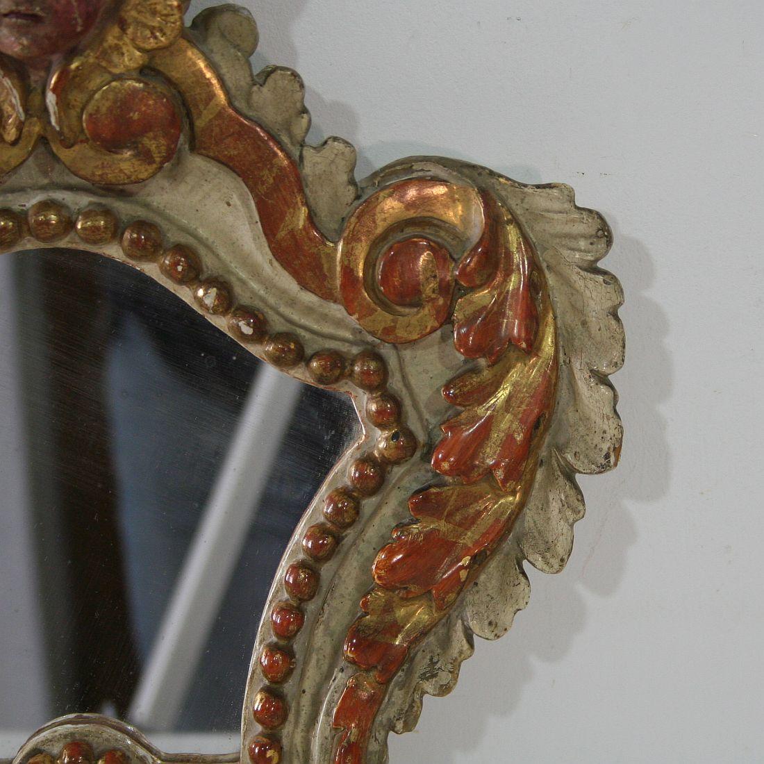 Wood Pair of 18th Century, Italian Baroque Mirrors with Angel Heads