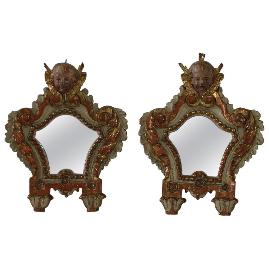 Pair of 18th Century, Italian Baroque Mirrors with Angel Heads