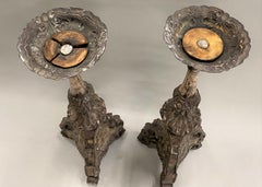 Pair of 18th Century Italian Baroque Style Pressed Metal Candlesticks