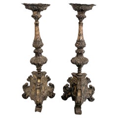Pair of 18th Century Italian Baroque Style Pressed Metal Candlesticks