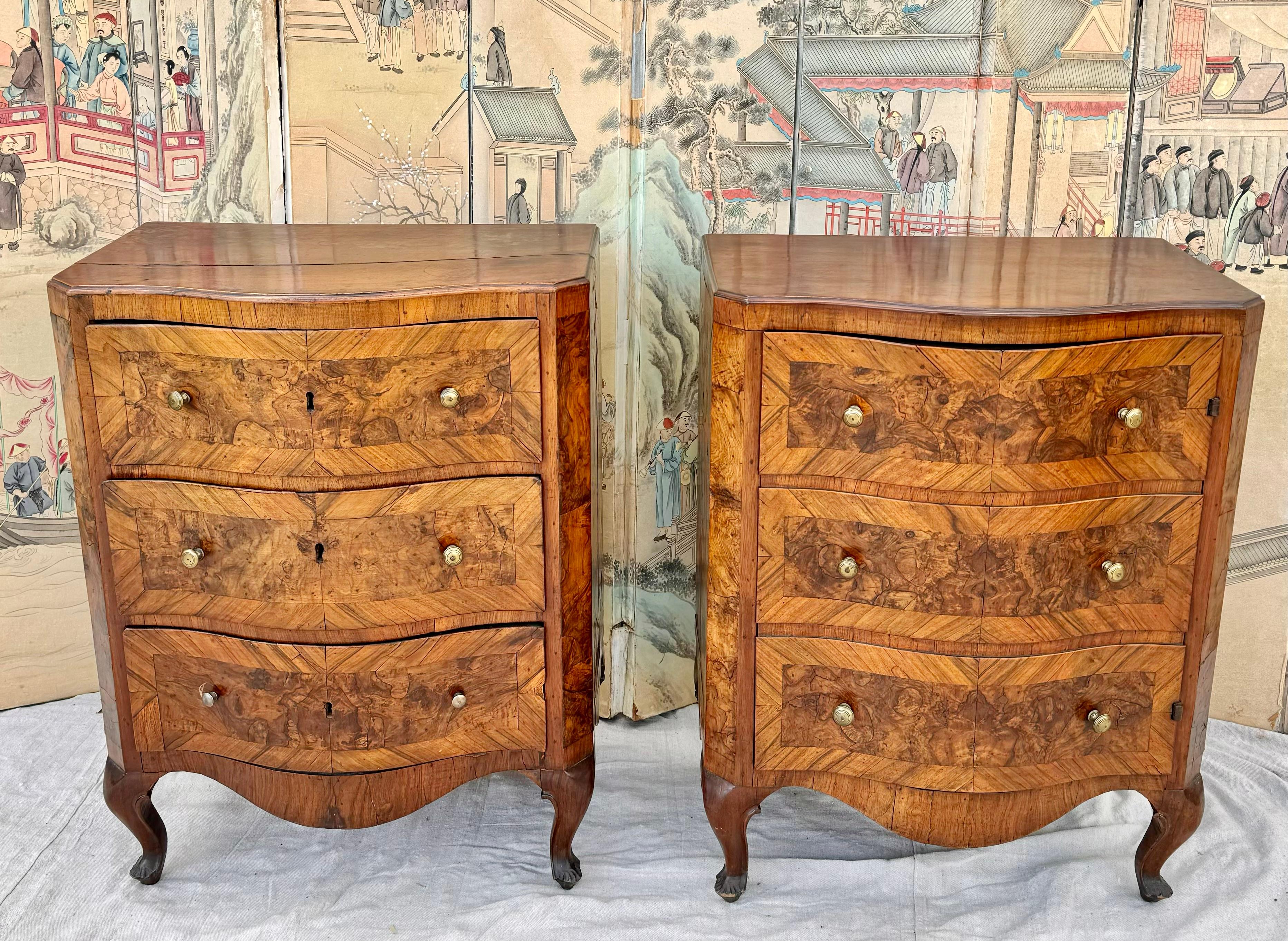Pair Of 18th Century Italian Burl Walnut Bedside Cabinets - Commodini For Sale 9