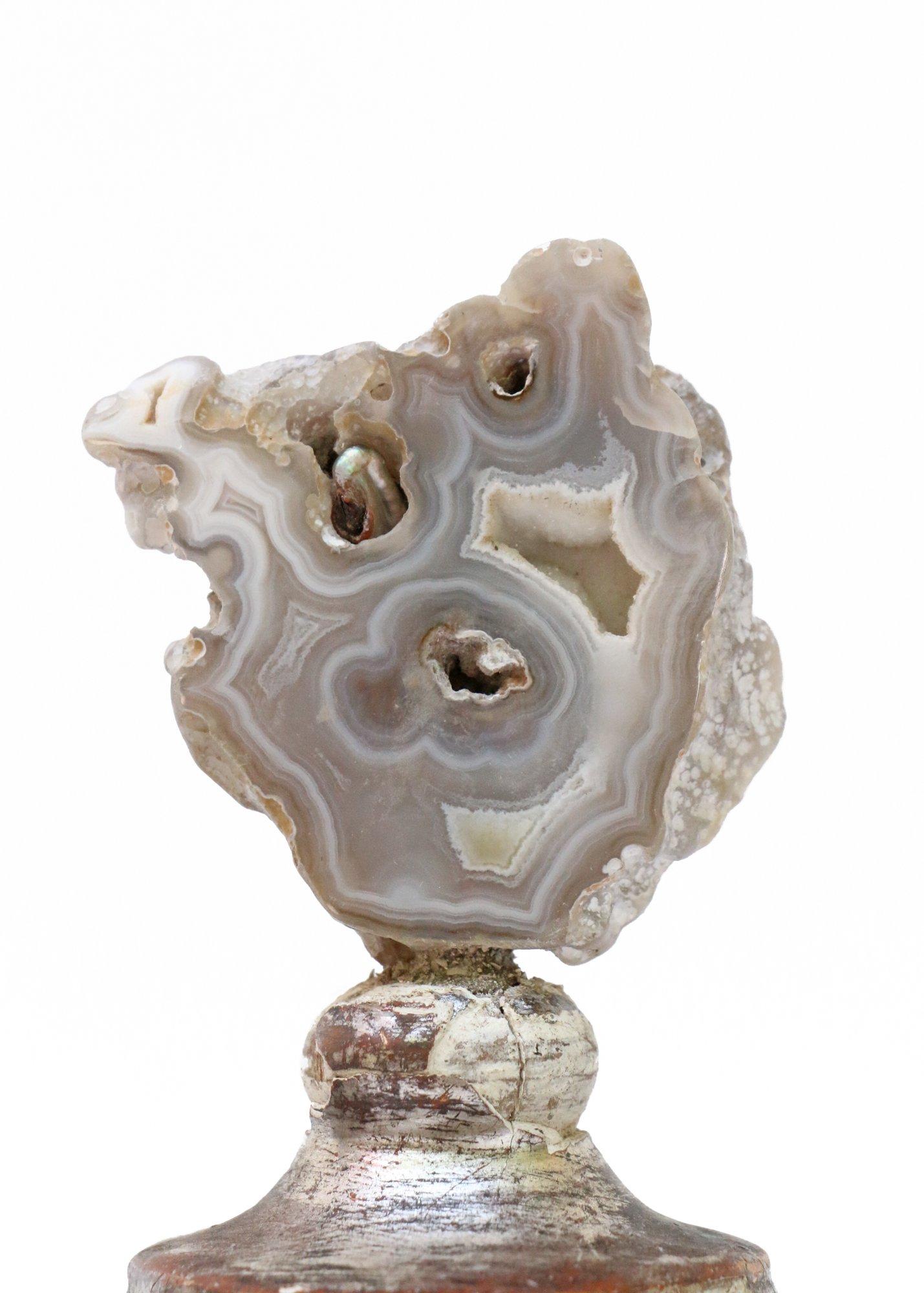 Rococo Pair of 18th Century Italian Candlestick Tops with Agate Coral and Baroque Pearl For Sale