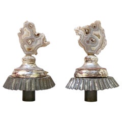 Antique Pair of 18th Century Italian Candlestick Tops with Agate Coral and Baroque Pearl