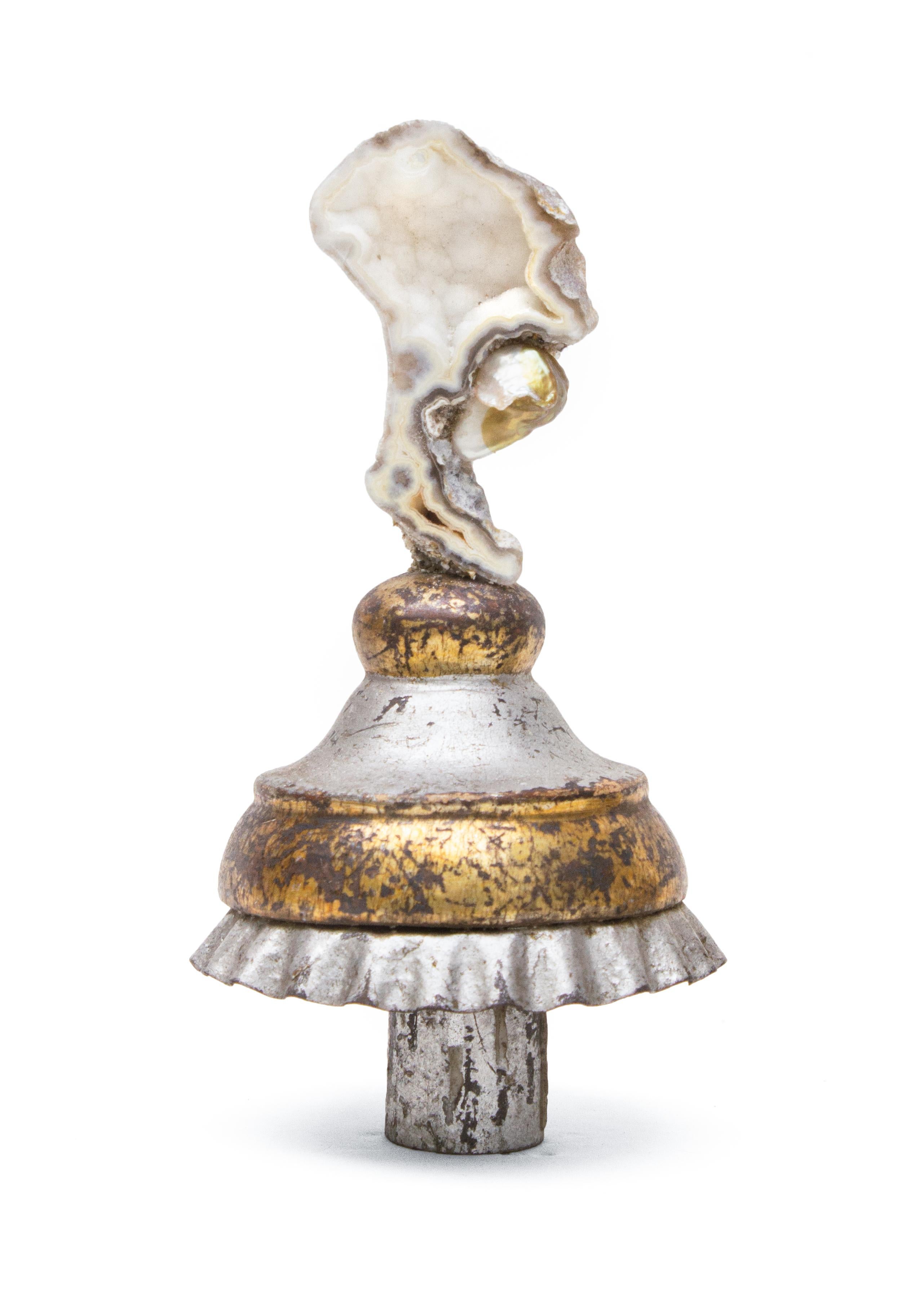 Rococo Pair of 18th Century Italian Candlestick Tops with Agate Coral & Baroque Pearls