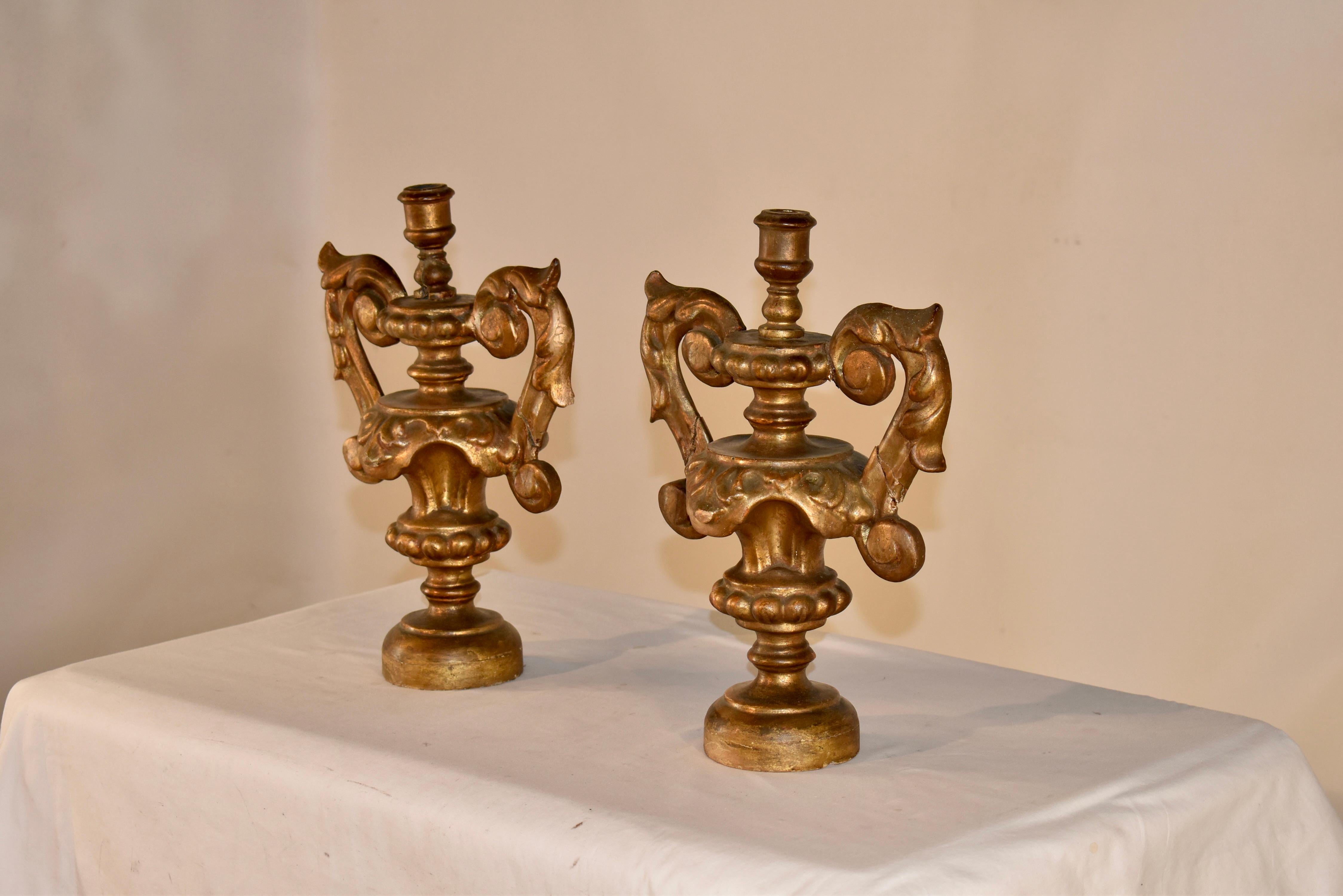Pair of 18th Century Italian Candlesticks In Fair Condition For Sale In High Point, NC