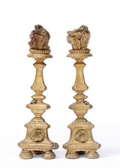 Pair of 18th Century Italian Candlesticks with Chalcedony and Barite Crystals