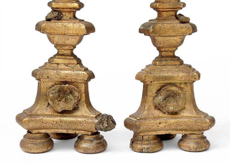 Pair of 18th Century Italian Candlesticks with Chalcedony and Barite Crystals In Good Condition For Sale In Dublin, Dalkey