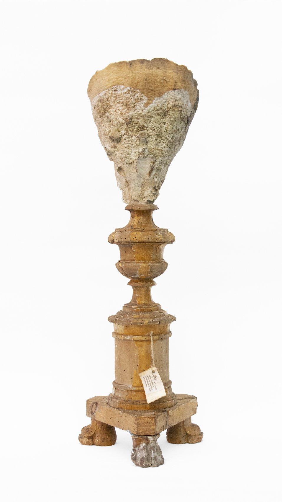 Pair of 18th Century Italian Candlesticks with Fossil Coral and Cactus Quartz In Distressed Condition In Dublin, Dalkey