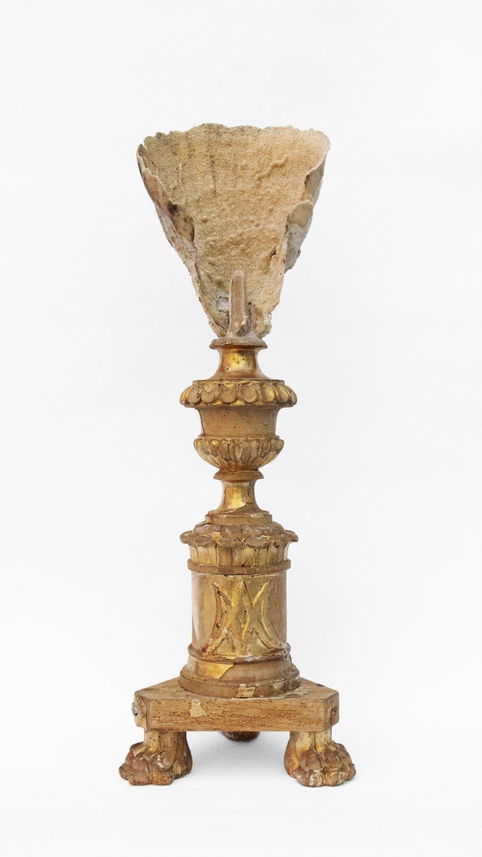 18th Century and Earlier Pair of 18th Century Italian Candlesticks with Fossil Coral and Cactus Quartz