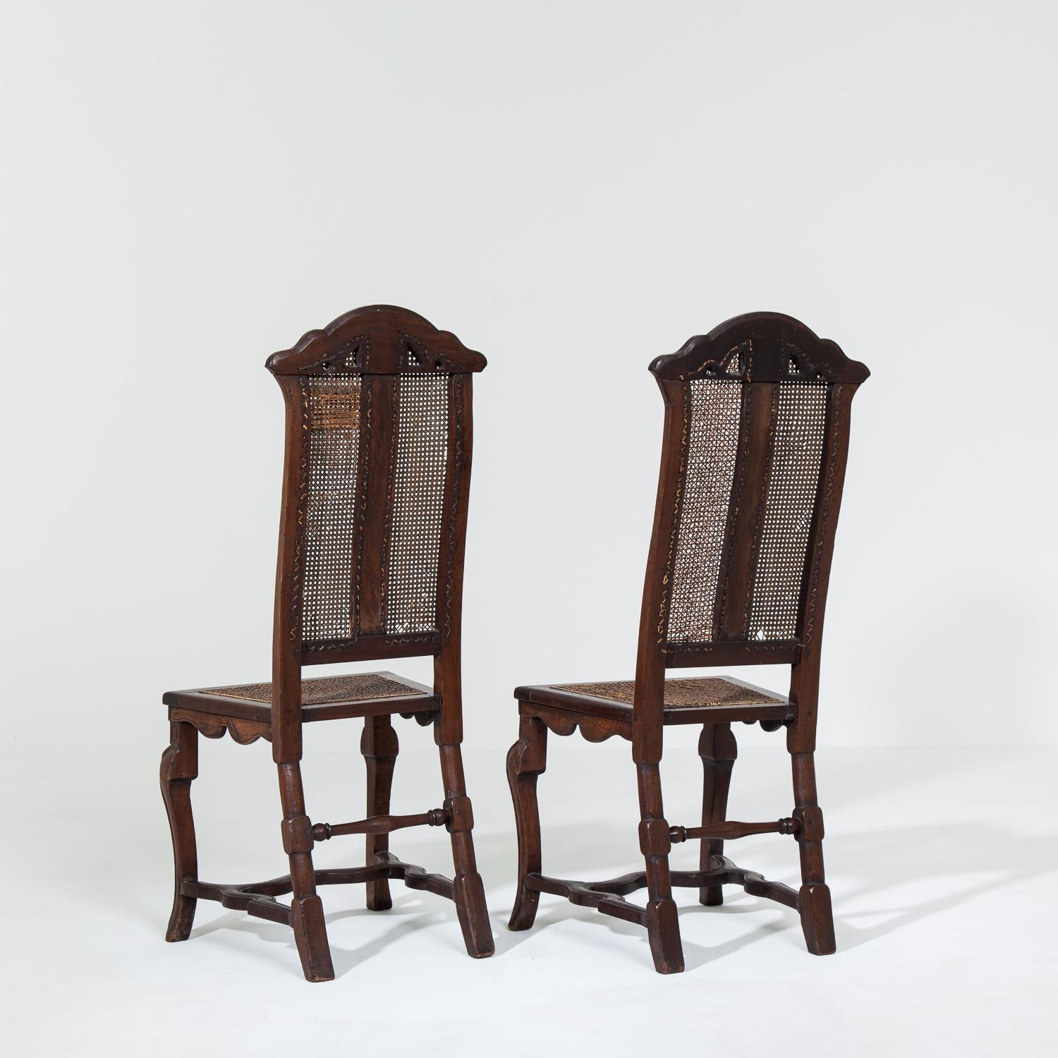 18th Century and Earlier Pair of 18th Century Italian Caned Side Chairs For Sale