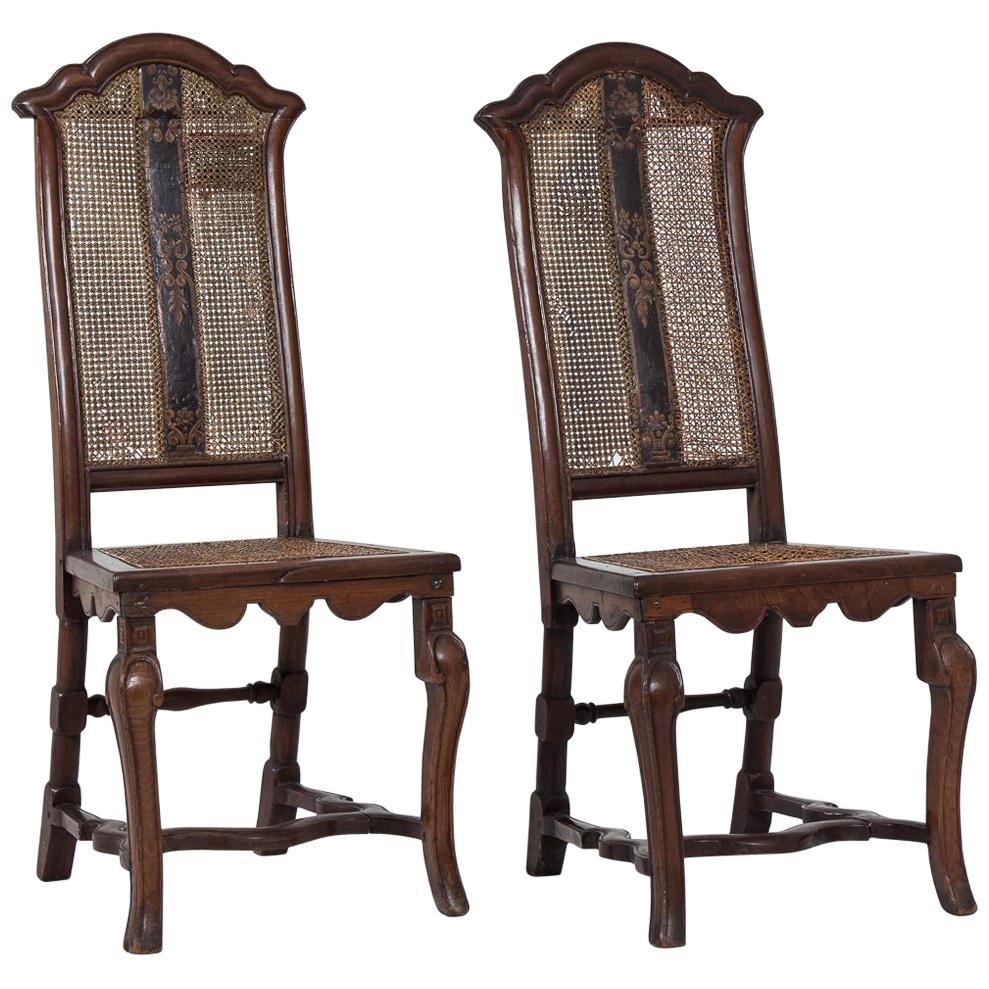 Pair of 18th Century Italian Caned Side Chairs For Sale