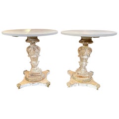 Pair of 18th Century Italian Carved and Bleached Wood Element Side Tables