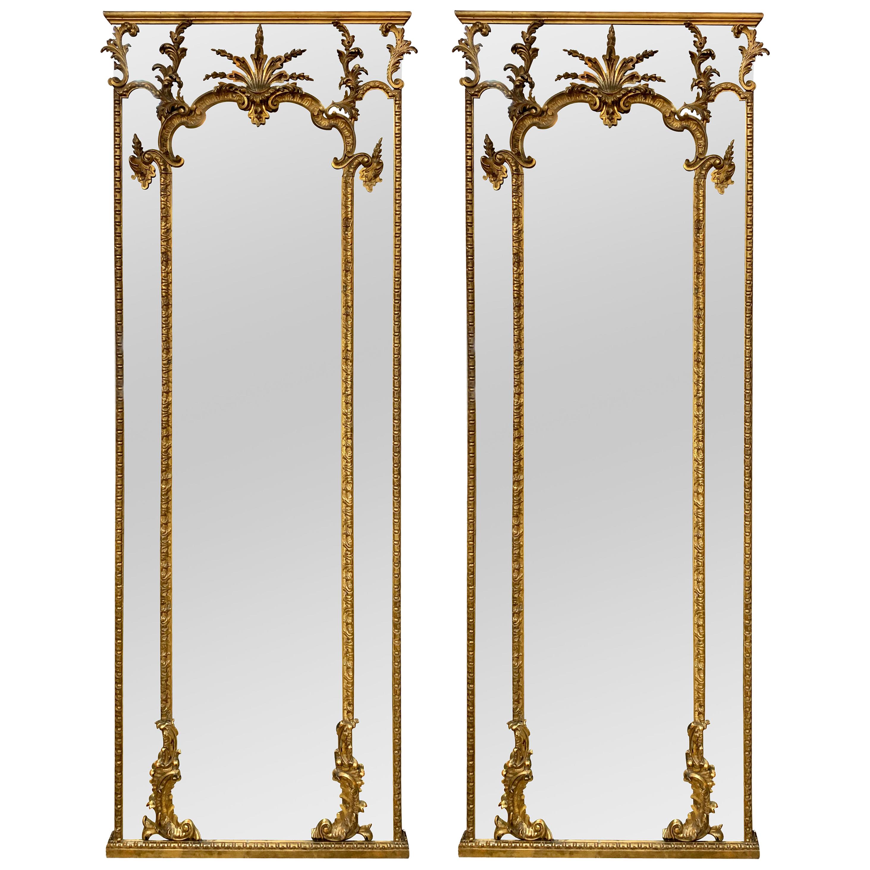 Pair of 18th Century Italian Carved and Giltwood Floor Mirrors