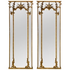 Used Pair of 18th Century Italian Carved and Giltwood Floor Mirrors